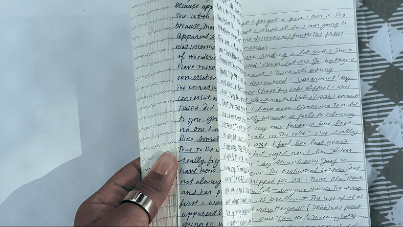Gif of flipping through past journal entries