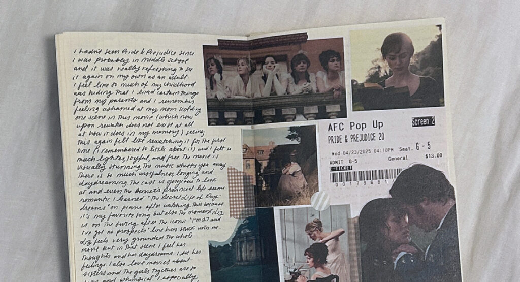 blog in-line image of media consumption journal spread pride & prejudice (2005)